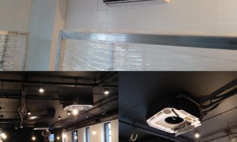 Montaz klimatyzacji w restauracji z czarnym sufitem